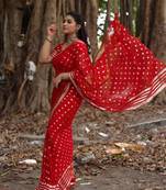 Red Viscose Printed Saree