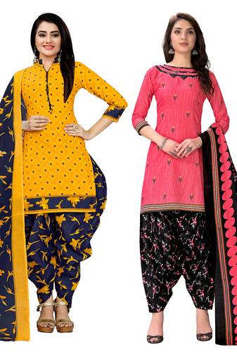 women multicolor cotton printed ready to wear patiala salwar suit combo pack of 2