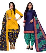 multicolor cotton blend printed unstitched salwar suit material (combo of 2)