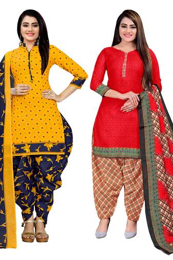 multicolor cotton blend printed unstitched salwar suit material (combo of 2)