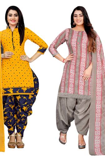 multicolor cotton blend printed unstitched salwar suit material (combo of 2)