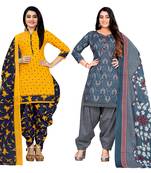 multicolor cotton blend printed unstitched salwar suit material (combo of 2)