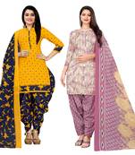 multicolor cotton blend printed unstitched salwar suit material (combo of 2)