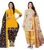 multicolor cotton blend printed unstitched salwar suit material (combo of 2)