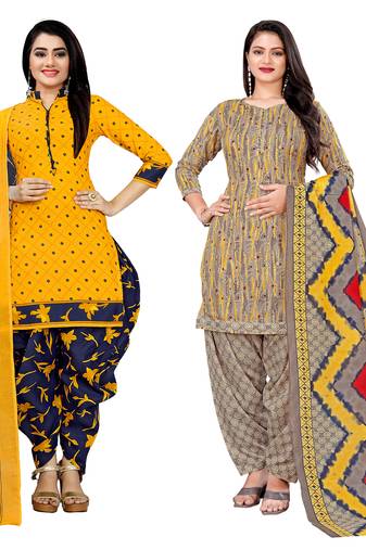 Rajnandini multicolor cotton blend printed unstitched salwar suit material (combo of 2)