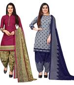 purple & grey cotton printed unstitched salwar suit material (combo of 2)