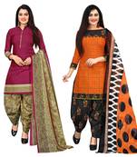 purple and orange cotton printed unstitched salwar suit material (combo of 2)