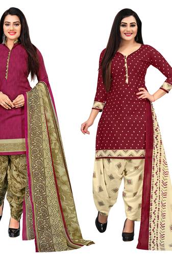 multicolor cotton blend printed unstitched salwar suit material (combo of 2)