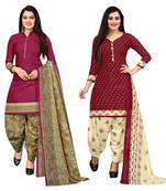 multicolor cotton blend printed unstitched salwar suit material (combo of 2)