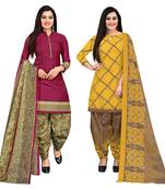 purple and yellow cotton printed unstitched salwar suit material (combo of 2)