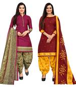 purple and maroon cotton printed unstitched salwar suit material (combo of 2)