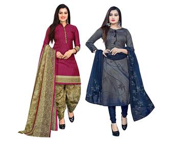 purple & grey cotton printed unstitched salwar suit material (combo of 2) 1