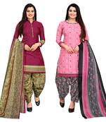 purple & baby pink cotton printed unstitched salwar suit material (combo of 2)