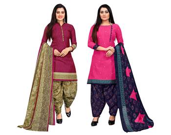 multicolor cotton blend printed unstitched salwar suit material (combo of 2) 1