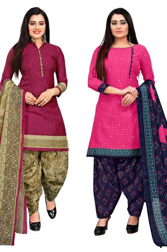 multicolor cotton blend printed unstitched salwar suit material (combo of 2)