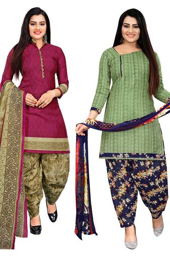 multicolor cotton blend printed unstitched salwar suit material (combo of 2)