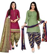 multicolor cotton blend printed unstitched salwar suit material (combo of 2)