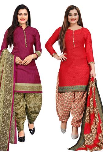 multicolor cotton blend printed unstitched salwar suit material (combo of 2)