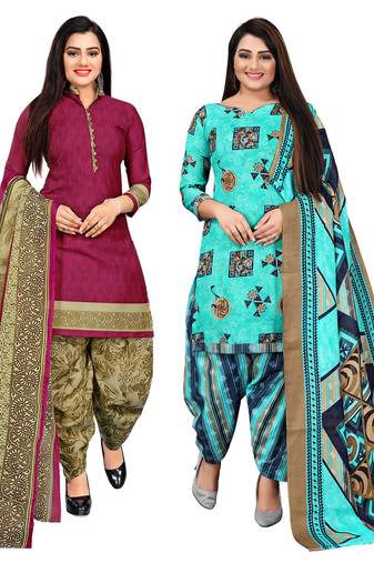 multicolor cotton blend printed unstitched salwar suit material (combo of 2)