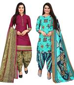 multicolor cotton blend printed unstitched salwar suit material (combo of 2)