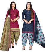 multicolor cotton blend printed unstitched salwar suit material (combo of 2)