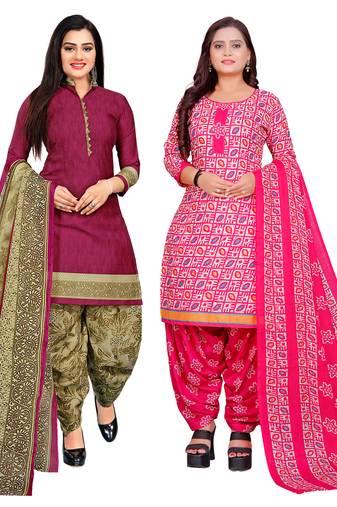multicolor cotton blend printed unstitched salwar suit material (combo of 2)