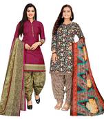 multicolor cotton blend printed unstitched salwar suit material (combo of 2)