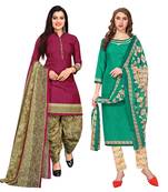 multicolor cotton blend printed unstitched salwar suit material (combo of 2)