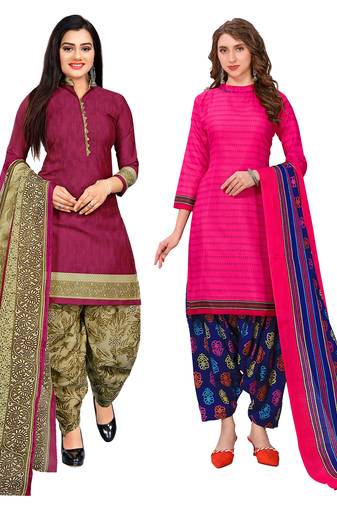 multicolor cotton blend printed unstitched salwar suit material (combo of 2)