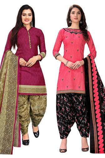 multicolor cotton blend printed unstitched salwar suit material (combo of 2)
