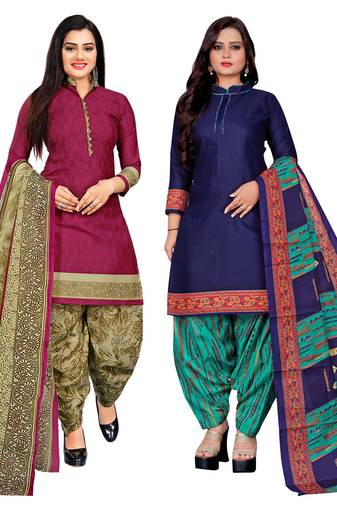 multicolor cotton blend printed unstitched salwar suit material (combo of 2)