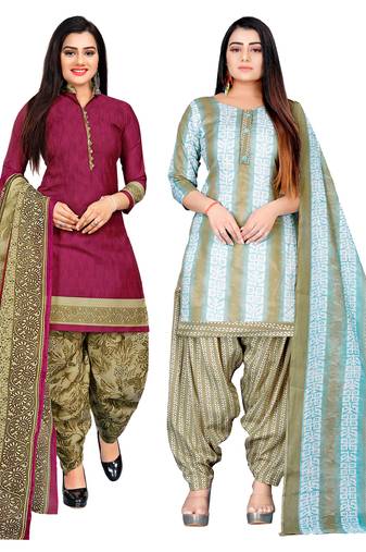 multicolor cotton blend printed unstitched salwar suit material (combo of 2)