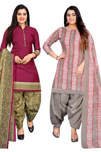 multicolor cotton blend printed unstitched salwar suit material (combo of 2)