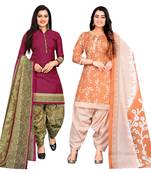 multicolor cotton blend printed unstitched salwar suit material (combo of 2)