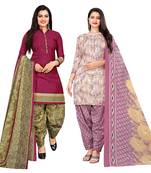 multicolor cotton blend printed unstitched salwar suit material (combo of 2)