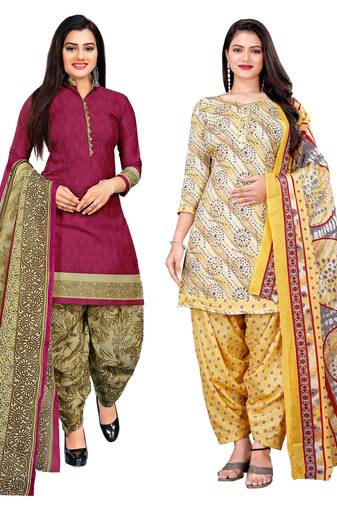 multicolor cotton blend printed unstitched salwar suit material (combo of 2)