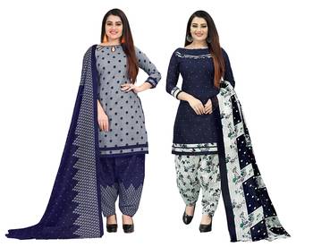 grey and navy blue cotton printed unstitched salwar suit material (combo of 2) 1