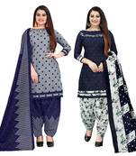 grey and navy blue cotton printed unstitched salwar suit material (combo of 2)