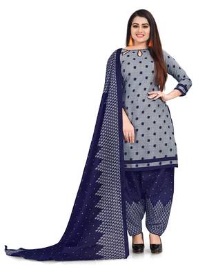 grey and navy blue cotton printed unstitched salwar suit material (combo of 2) 2