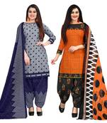 grey and orange cotton printed unstitched salwar suit material (combo of 2)