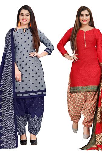 multicolor cotton blend printed unstitched salwar suit material (combo of 2)