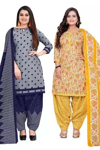 multicolor cotton blend printed unstitched salwar suit material (combo of 2)