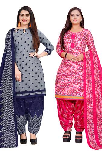 multicolor cotton blend printed unstitched salwar suit material (combo of 2)