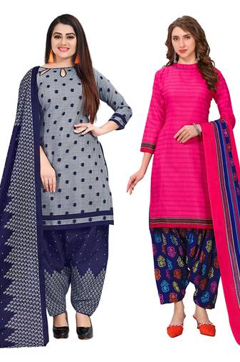 multicolor cotton blend printed unstitched salwar suit material (combo of 2)