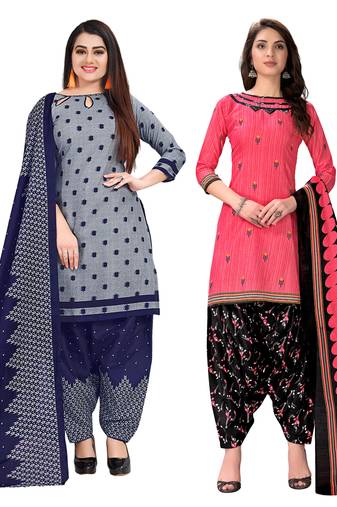 multicolor cotton blend printed unstitched salwar suit material (combo of 2)