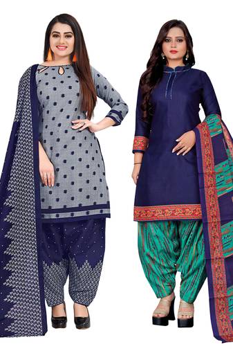 multicolor cotton blend printed unstitched salwar suit material (combo of 2)
