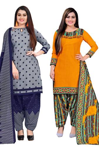 multicolor cotton blend printed unstitched salwar suit material (combo of 2)