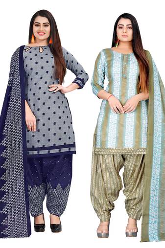 multicolor cotton blend printed unstitched salwar suit material (combo of 2)