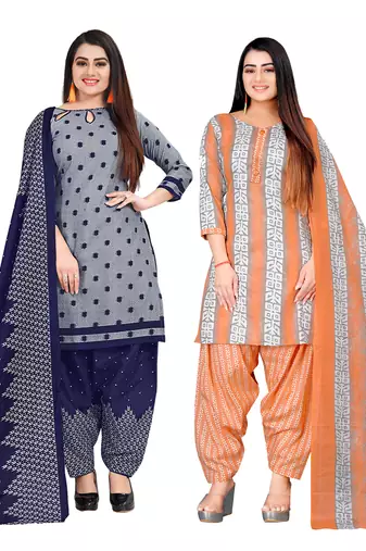multicolor cotton blend printed unstitched salwar suit material (combo of 2)