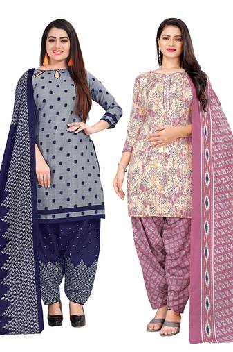 multicolor cotton blend printed unstitched salwar suit material (combo of 2)